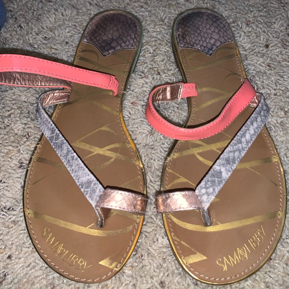 Coral and silver flat sandals